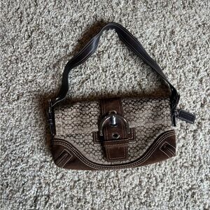 Coach Brown Suede Shoulder Bag with Flap Closure